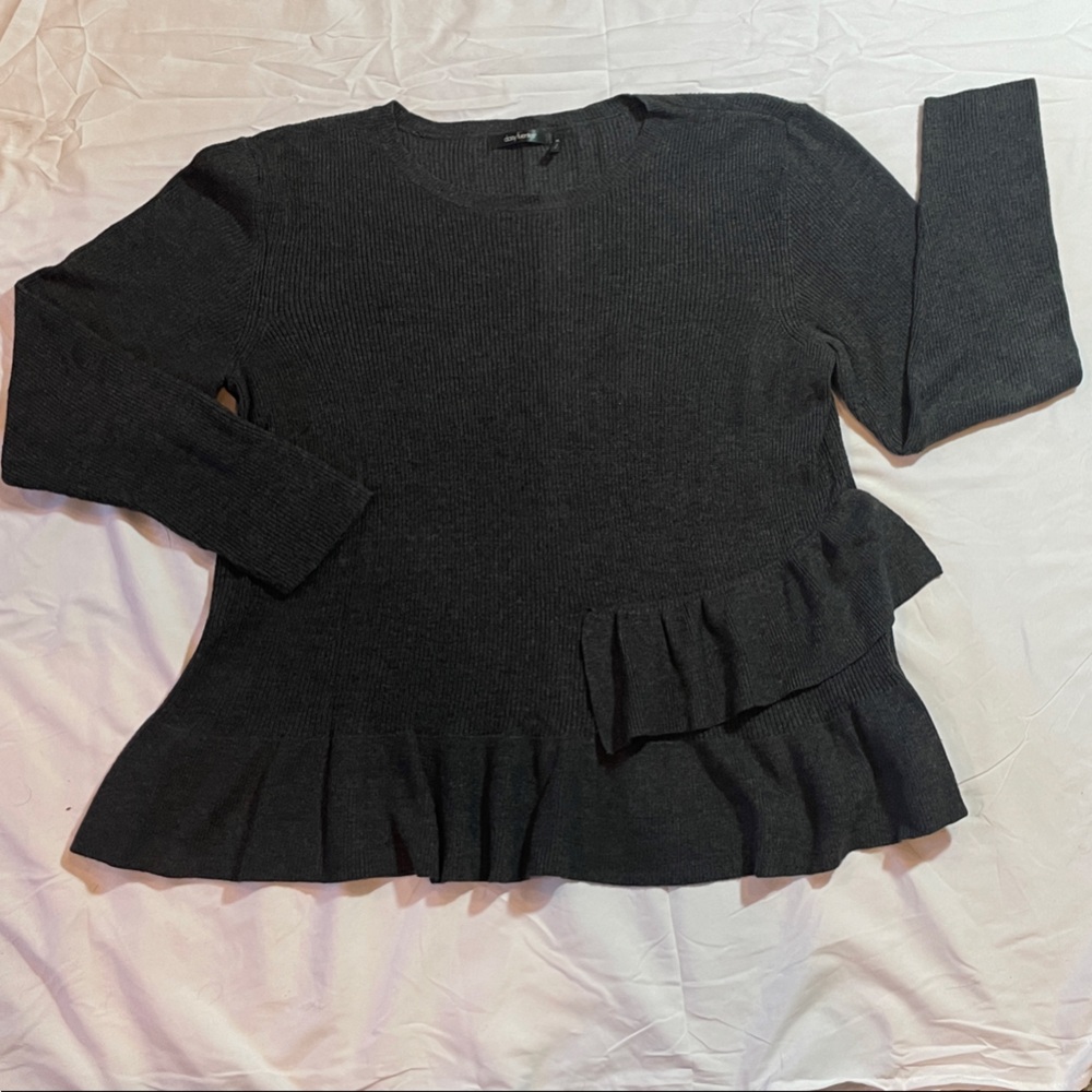 Daisy Fuentes Charcoal Heather Ruffled Sweater